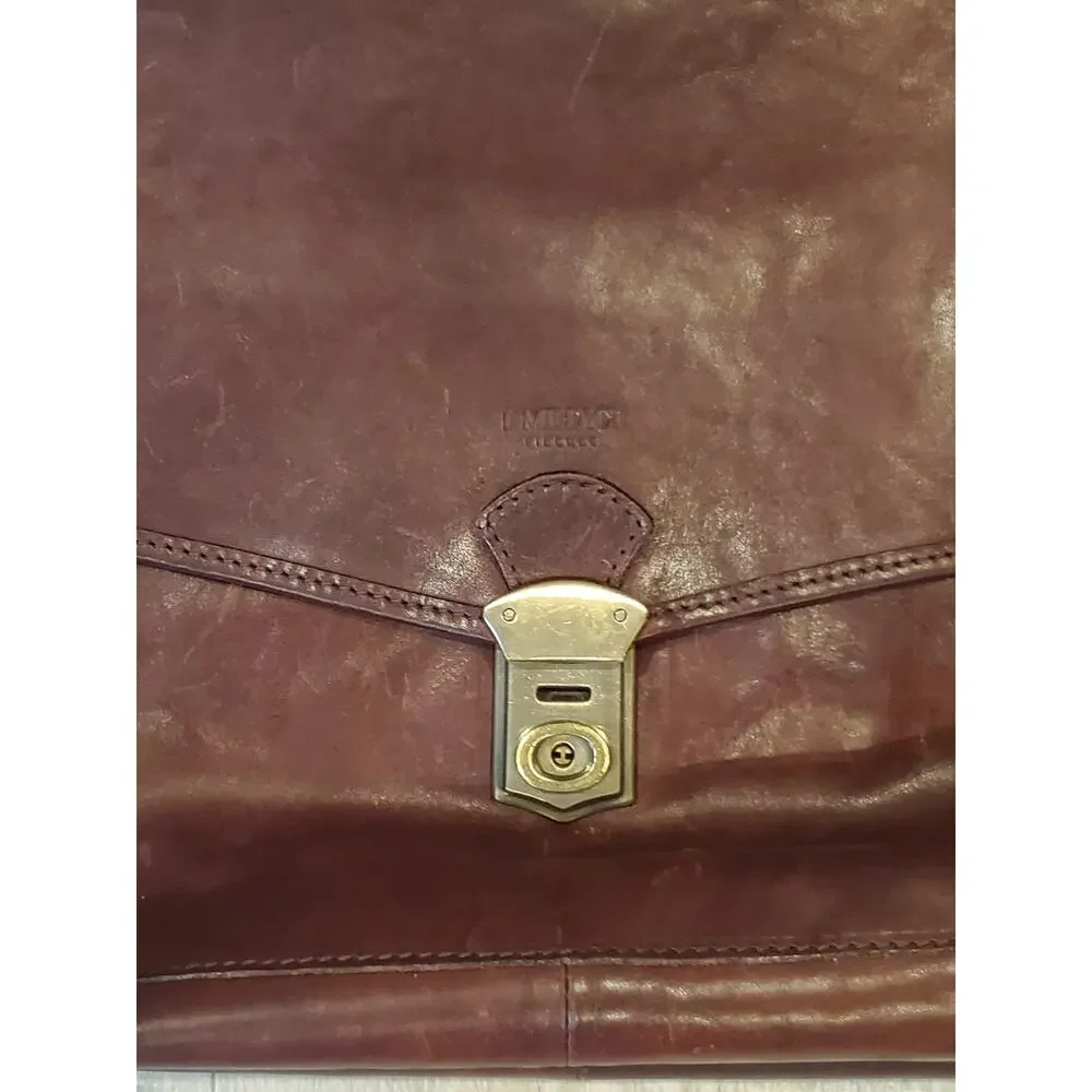 I Medici Italian Leather Briefcase Shoulder Bag Dark Brown Made in Italy